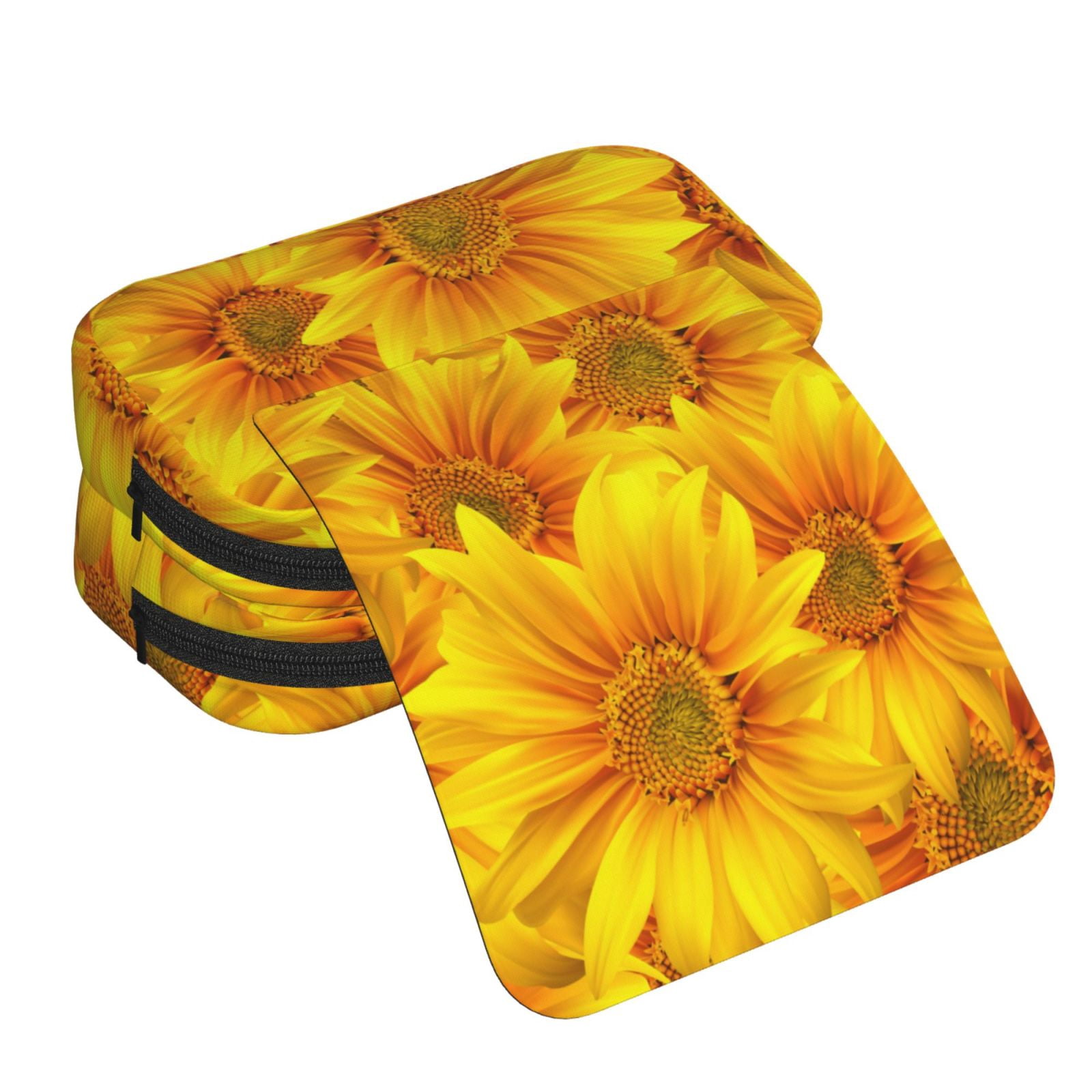 Rateoe 3D Sunflowers Pattern Double Clamshell Pen Case, Storage Organizer with Two Zipper Compartments– Holds Up to 50 Pencils & Pens