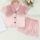 thumbnail image 2 of Odeerbi 1-8 Años Niños Niñas Pijama de Verano de Satén Con Solapa de Muesca Camisa de Manga Corta Pantalón Conjunto de Ropa de Dormir Suave, 2 of 9