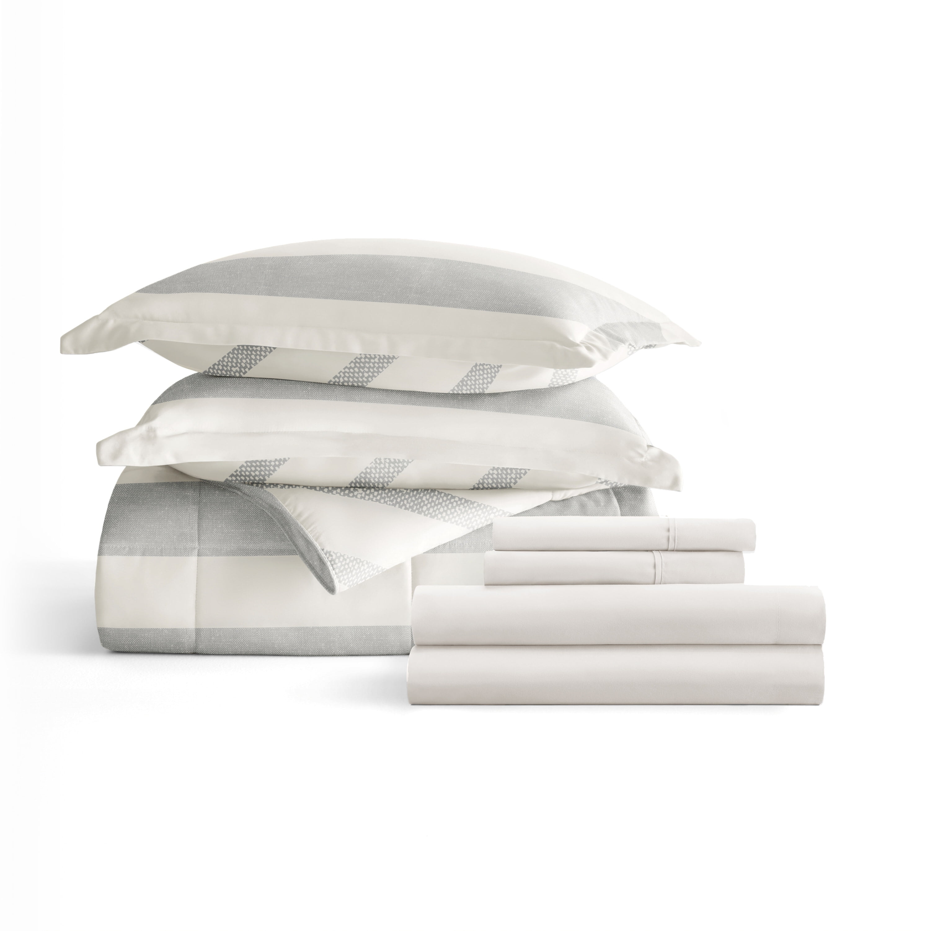 Noble Linens 5 Piece Bedding Bundle, Microfiber Patterned Comforter and Sheet Set, TwinXL
