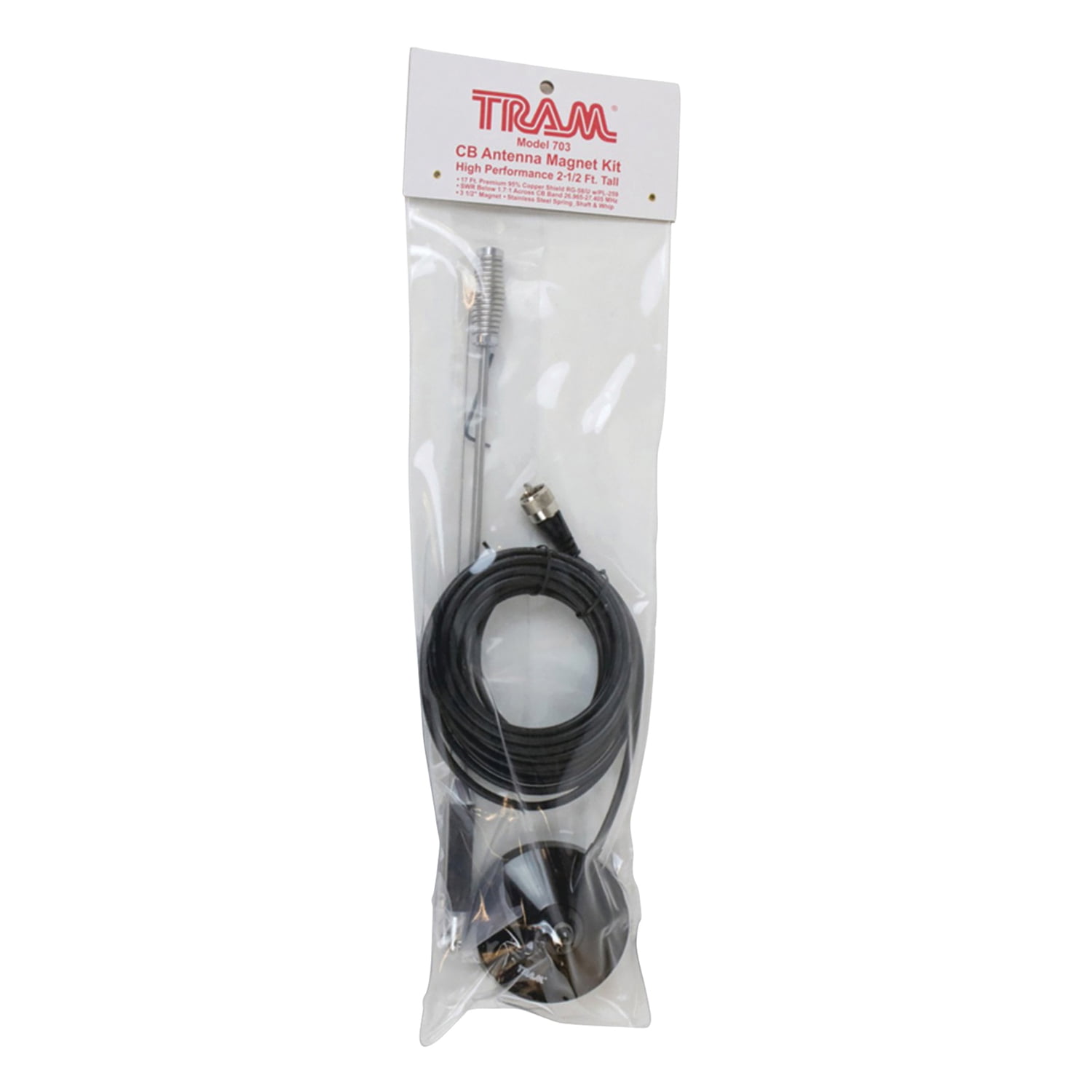 Tram Center-Load Stainless Steel Whip CB Magnet-Mount Antenna Kit with 3-1/2-In. Magnet and Cable