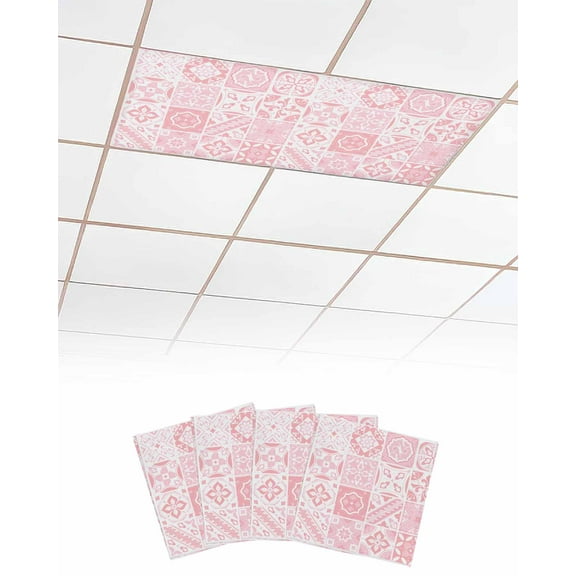 Fluorescent Light Covers for Ceiling Lights 4 Pack,Pink Boho Magnetic Ceiling Light Covers 2x4 Feet for Classroom Office School,Modern Geometric Abstract Aesthetics Overhead Drop Ceiling Light Shade