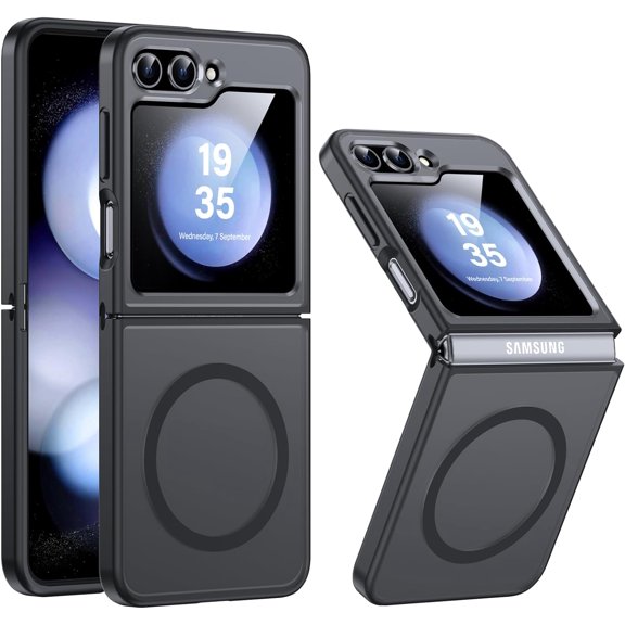 NO.1 Magnetic for Samsung Galaxy Z Flip 5 Case Compatible with MagSafe [Translucent Matte] [Anti-Fingerprint][Military Shockproof] Slim Hard Case with Silicone for Samsung Flip 5 Case,Black