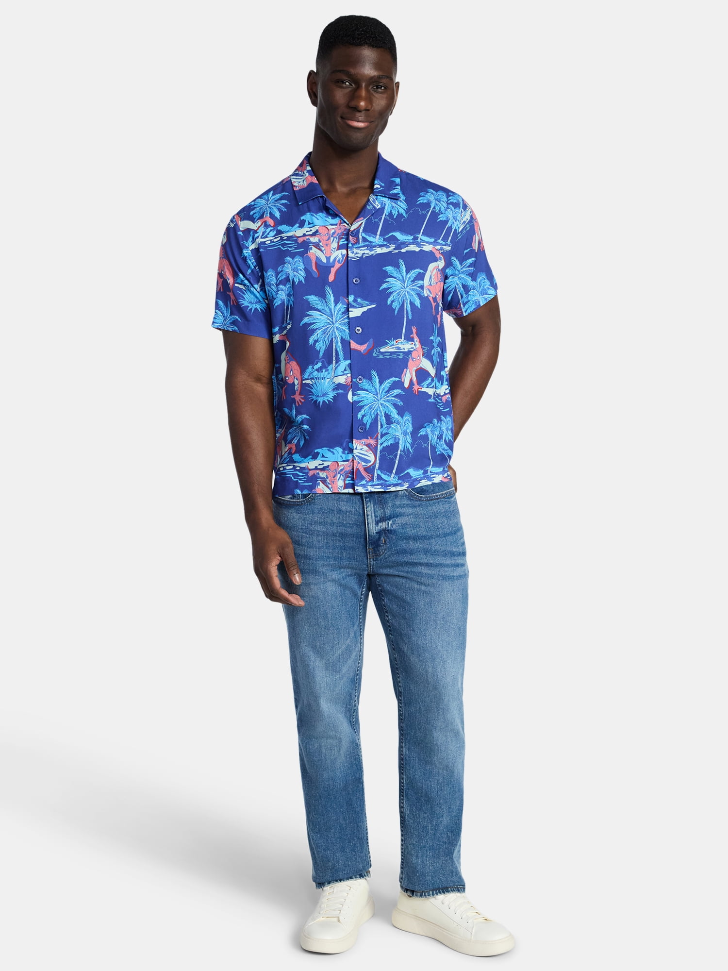 Spider-Man, Men's & Big Men's Graphic Button-Up Shirt, Tropic Spider, Sizes XS-5XL