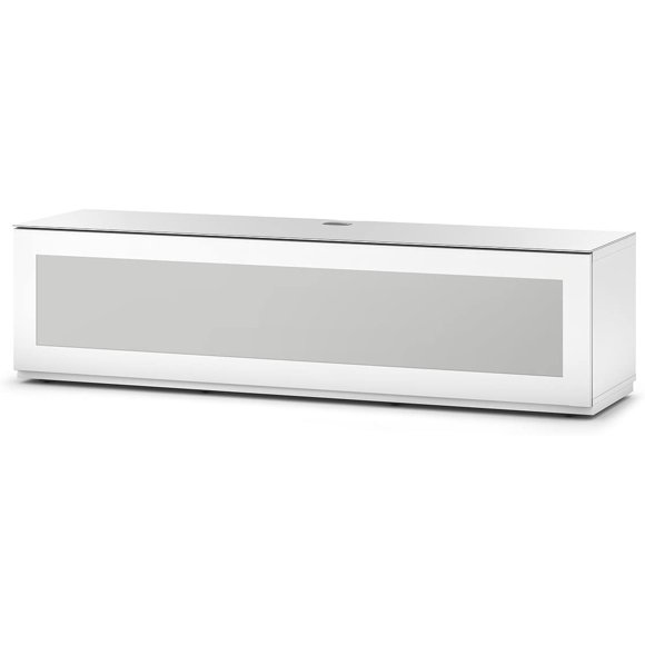 SONOROUS Studio ST-160B Compatible I/R Meuble Télé en Bois et Verre avec Roulettes Dissimulées pour Tailles jusqu'à 75 Pouces (Design Moderne avec 6 Tablettes pour Vos Composantes Audio/vidéo et Consoles) - Couvercle en Verre Blanc