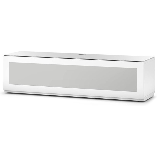 SONOROUS Studio ST-160B Compatible I/R Meuble Télé en Bois et Verre avec Roulettes Dissimulées pour Tailles jusqu'à 75 Pouces (Design Moderne avec 6 Tablettes pour Vos Composantes Audio/vidéo et Consoles) - Couvercle en Verre Blanc