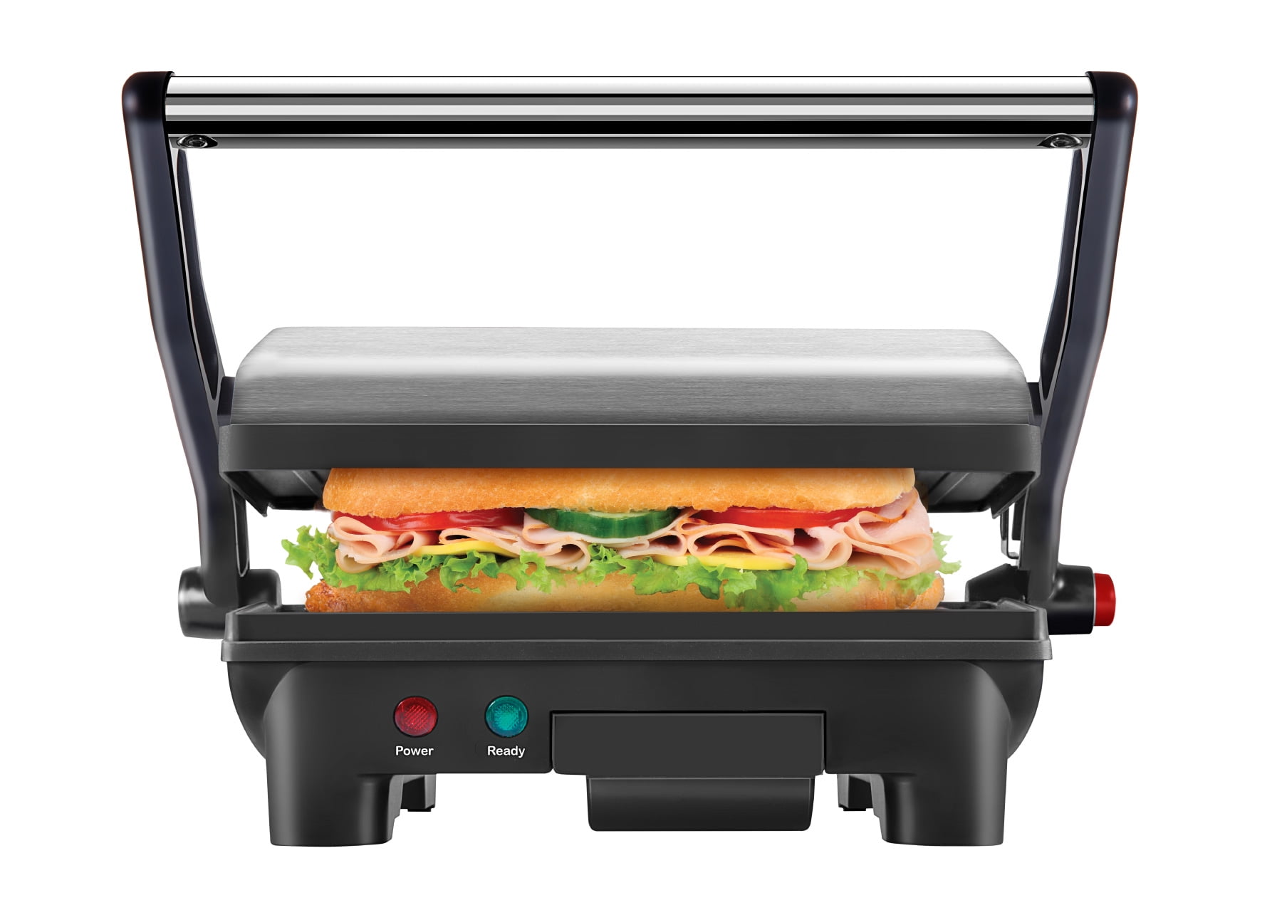 Chefman Electric Stainless Steel 180° Panini Press & Sandwich Grill, Opens 180 Degrees for multifunctional use Black, 10 x 8-inch Surface