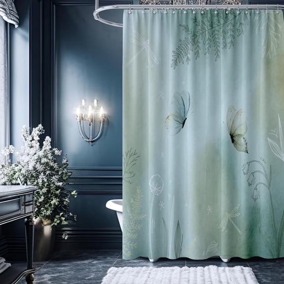 Vintage Rustic Shower Curtain, Butterfly Plant Floral Fabric Bath Curtain for Bathroom with Hooks Waterproof Machine Washable 72x72