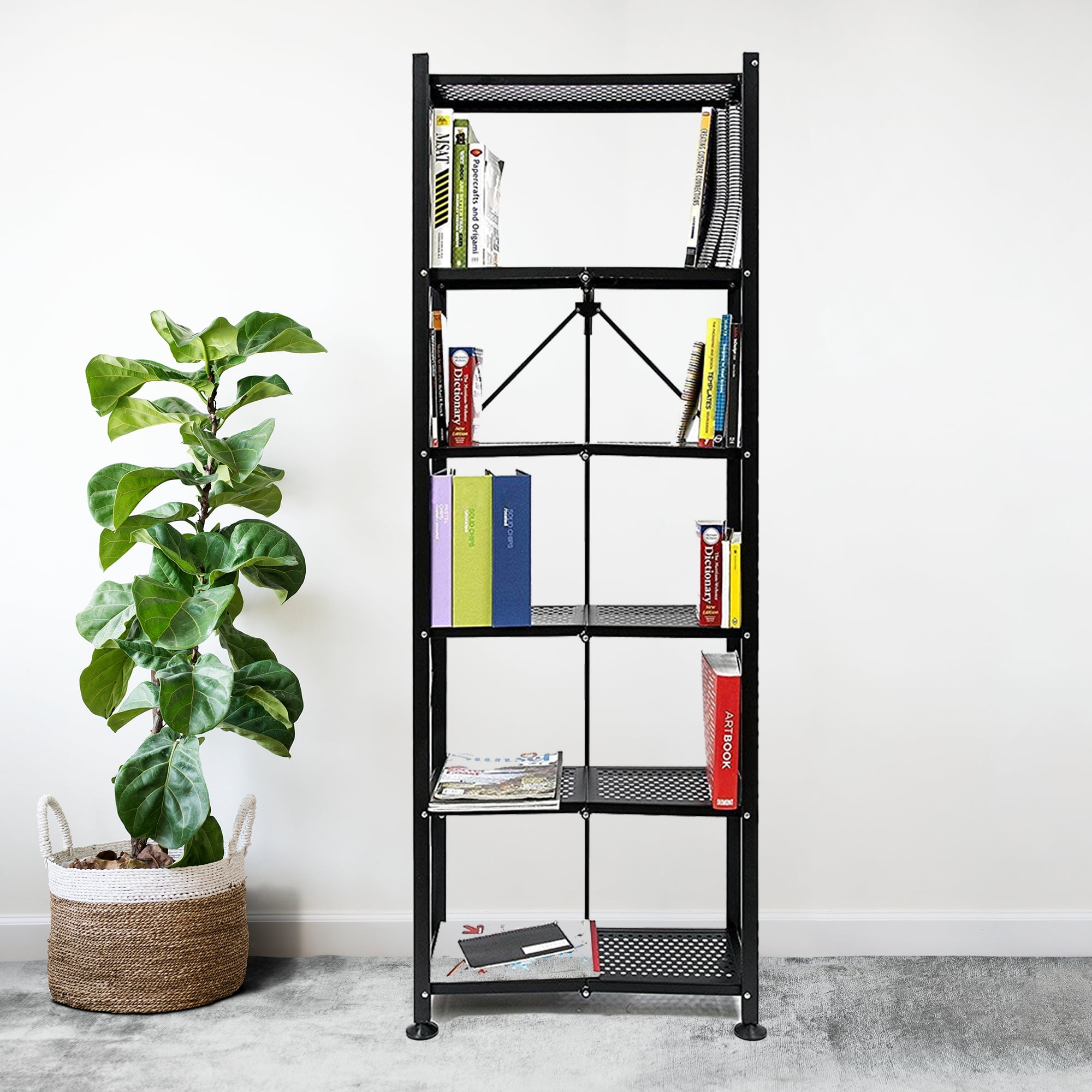 Origami 6 Shelf Bookcase Open Organizer Freestanding Living Room Shelves