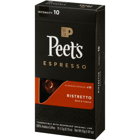 Peet's Coffee Ristretto Nespresso OriginalLine Compatible Espresso Capsules, Intensity 10, 10