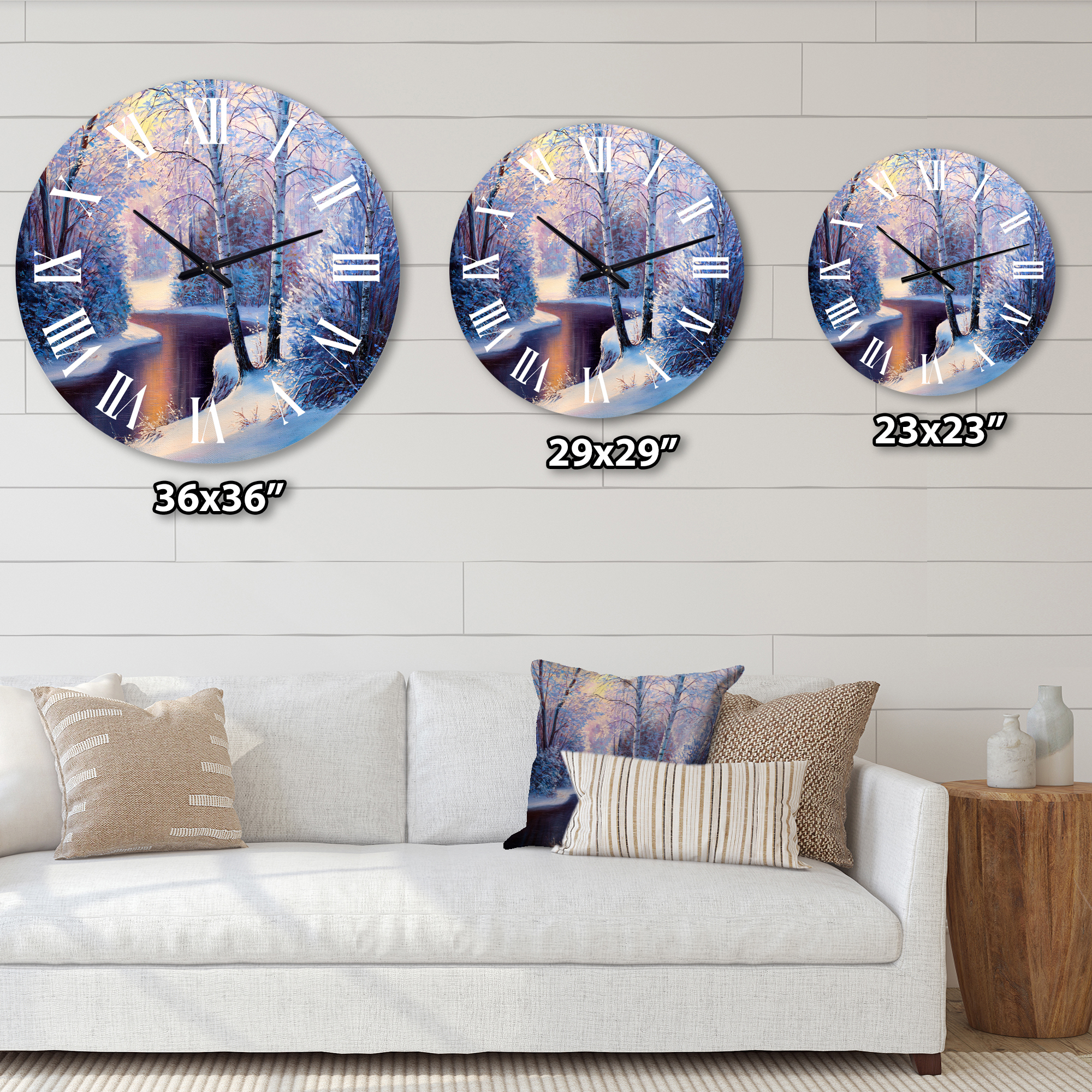 Designart 'Christmas Forest With River And Trees I' Traditional Wall Clock