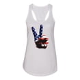 thumbnail image 2 of Wild Bobby, American Flag Peace Sign Hand Pop Culture Ladies Racerback Tank Top, White, Small, 2 of 3