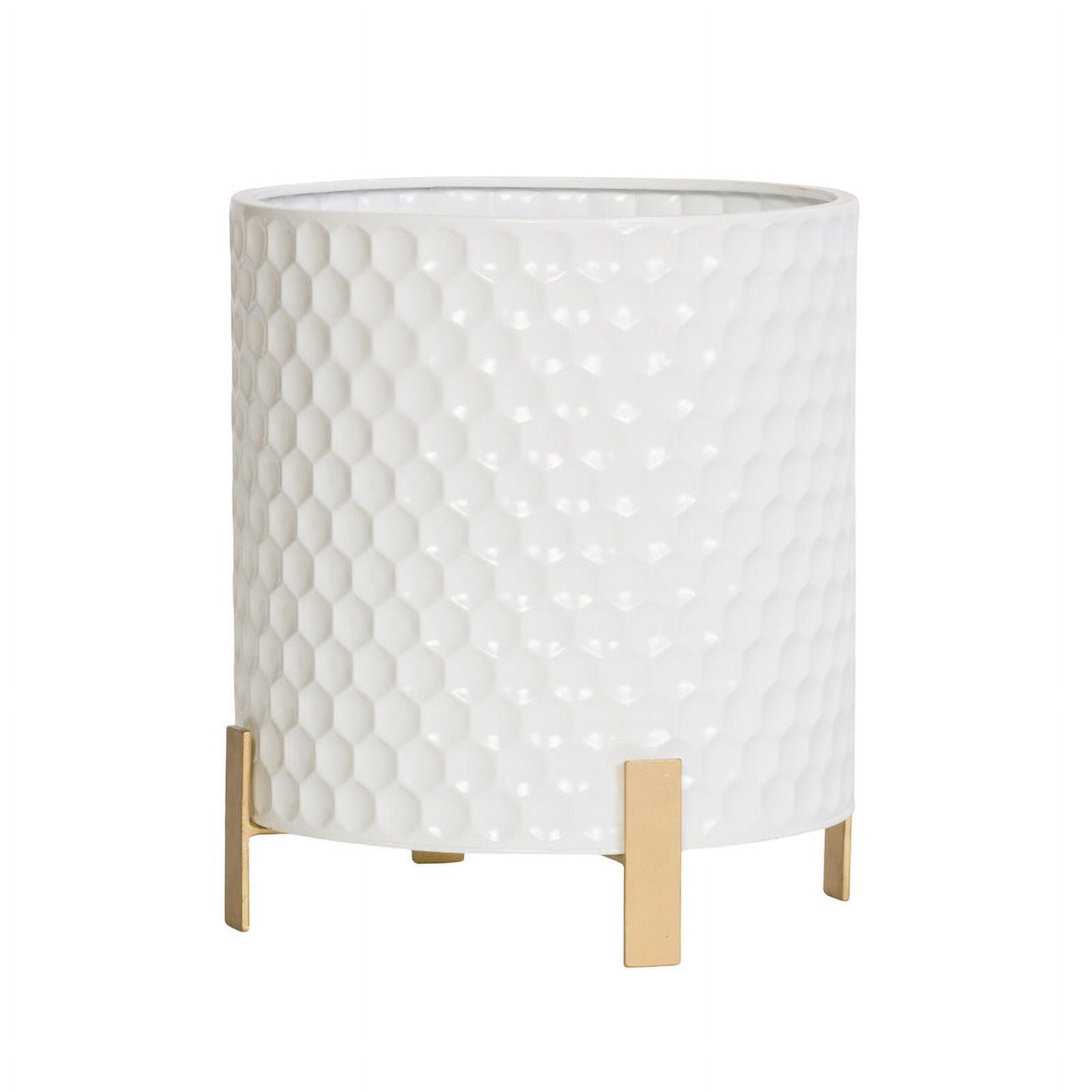 Honeycomb Metal Planter Pot With 4-Leg Gold Metal Base - White - 14"H x 13"W