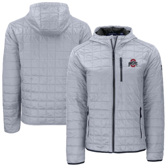 Men's-Cutter & Buck Gray Ohio State Buckeyes Rainier Eco PrimaLoft Hooded Full-Zip Jacket