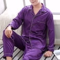 thumbnail image 3 of zeranth 1 Set Men Sleepwear Solid Color Long Sleeved Single Breasted Home Wear Ice Silk Loose Plus Size Pajamas Set for Home, 3 of 7