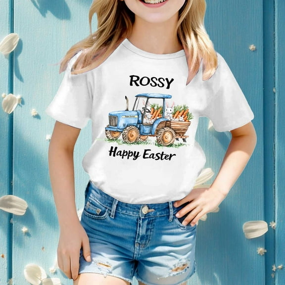 SNKSDGM Girls White Shirt Girls Bulk White Shirt Kids Cropped Easter Girls Short Sleeve Printed T Shirt Top Casual Shirt 3-4 Years