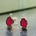 thumbnail image 2 of Gem Stone King 1.61 Ct Oval Red Mystic Topaz G/H Lab Grown Diamond 14K Yellow Gold Earrings, 2 of 3