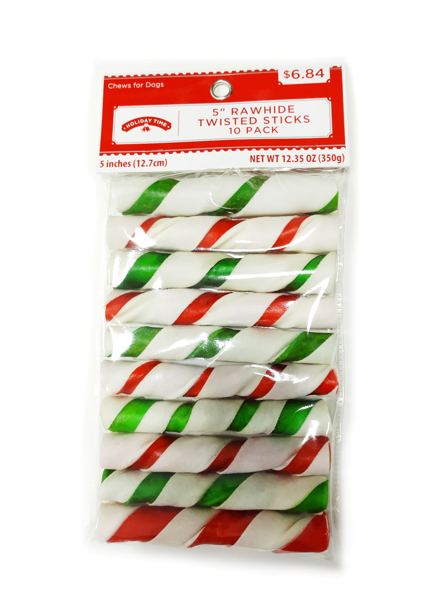 Holiday Time Rawhide Twisted Sticks Dog Treats, 5", 12.35 Oz., 10 Pack