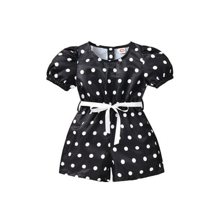 

Binpure Toddler Summer Rompers Polka Dot O-Neck Short Sleeves Elastic Waist Jumpsuits for Little Girls