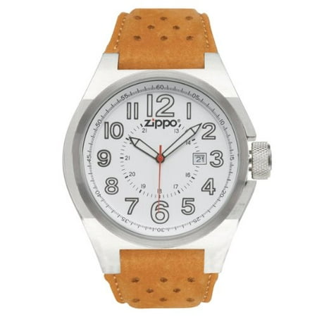Watch White Face / Brown Leather Band Multi-Colored