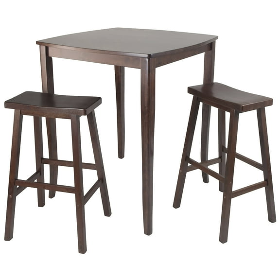 Winsome Wood Inglewood 3-Pc Dining Set, High Table & 2 Saddle Seat Bar Stools, Walnut Finish