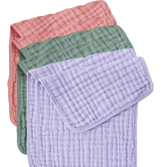 AUQ 6Pcs Muslin Burp Cloths Cotton Gauze Baby Washcloths Solid Color Baby Towels,Bean Paste Powder,Dark Green,Purple,9.84*19.69in