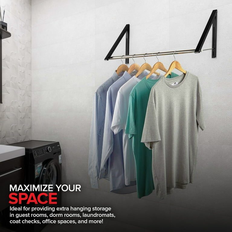 Double Foldable Clothing Rack w Extension Rod Wall Mounted Retractable Clothes Hanger for Laundry Dryer Room Hanging Drying Rod Small Collapsible Folding Garment Racks Dorm Accessories Black Walmart.c...