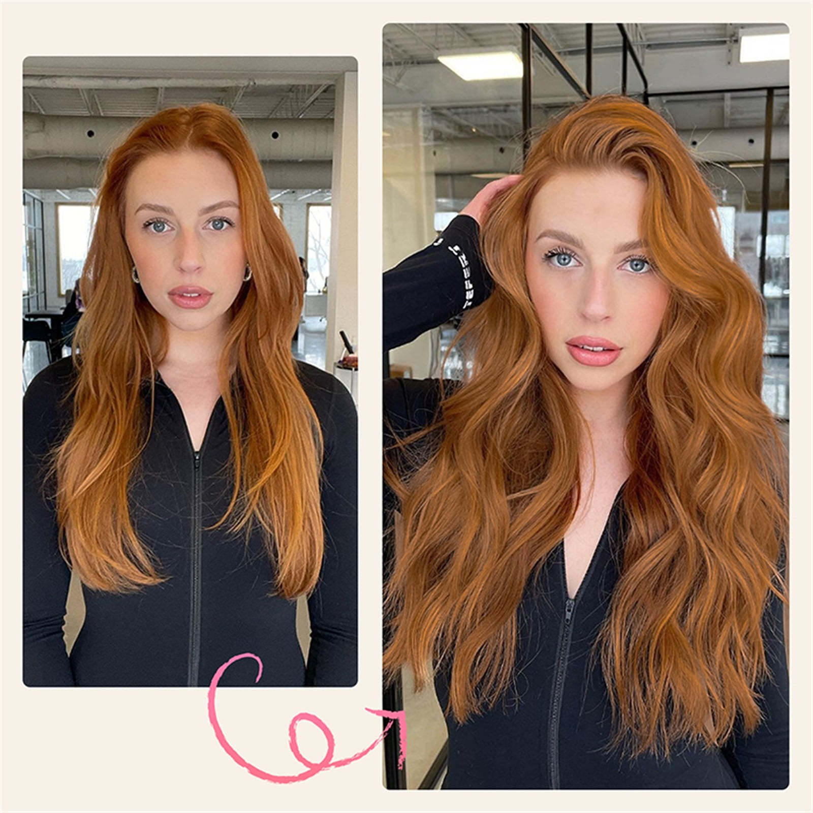 6PCS Synthetic Hairpiece Long Wavy Clip In Hair Extensions Orange Red Fiber Hairpieces Long Thick Wavy Hair Extensions for Women