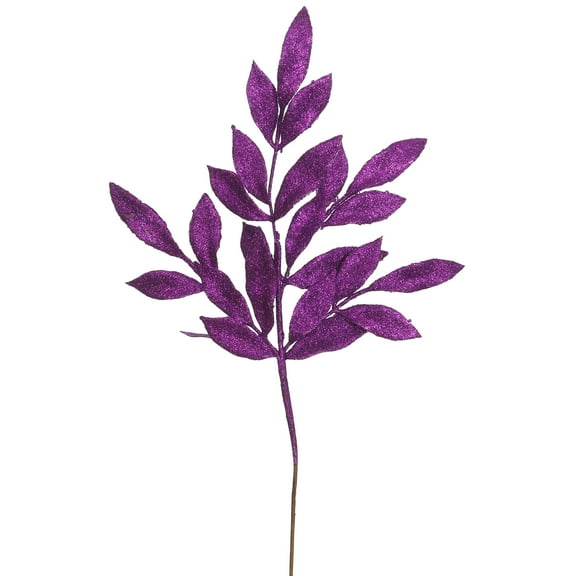 Vickerman 22" Purple Glitter BayLeaf Artificial Christmas Spray. Includes 12 sprays per pack.