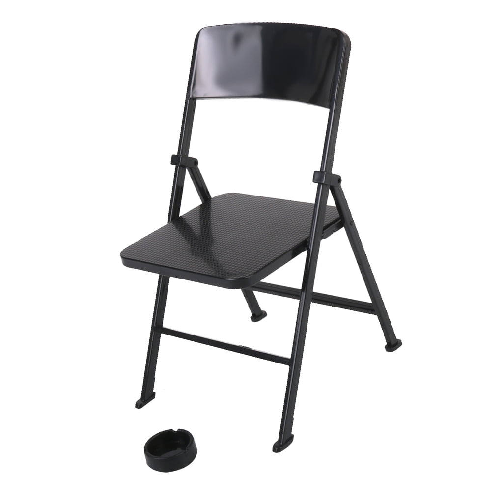 1/6 Scale Mini Folding Chair with Ashtray for Dolls Action Figures Gold 