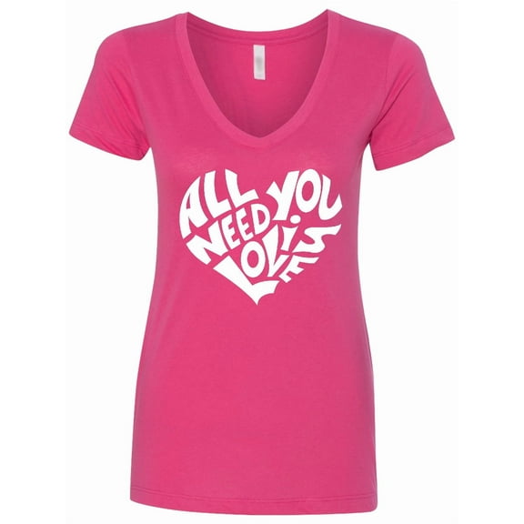 Inktastic All You Need is Love White Heart Shape Women's V-Neck T-Shirt