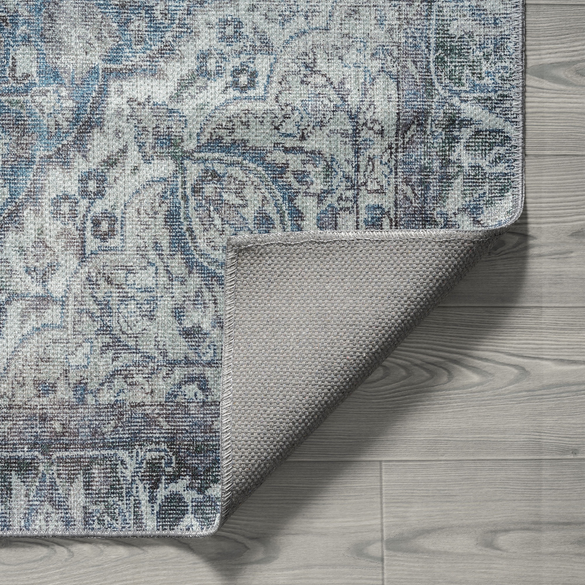 Traditional 8x10 Area Rug (7'11'' x 10'3'') Oriental Navy, Gray Living Room Easy to Clean Machine Washable