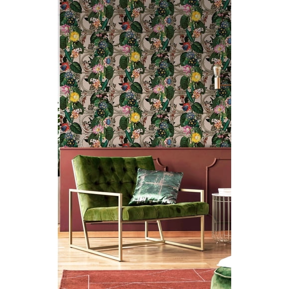 Pink Metallic Bold Flowers and Leaves Floral Shelf Liner Non-Woven Wallpaper (57Sq.ft) Double Roll
