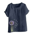 thumbnail image 4 of Vestidos Casuales Para Mujer, Blusas De Mujer De Moda Blusa informal de lino con cuello redondo y manga corta con botones para mujer, talla grande, estampada, 4 of 4