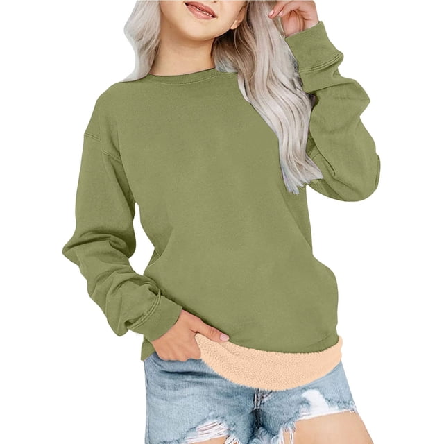 GiLiling Chandail Molletonné Doublé en Molleton pour Garçons et Filles, Chandail à Col Rond Chaud en Sherpa pour Enfants, Vêtements d'Automne et d'Hiver (Vert, 7-8 Ans)