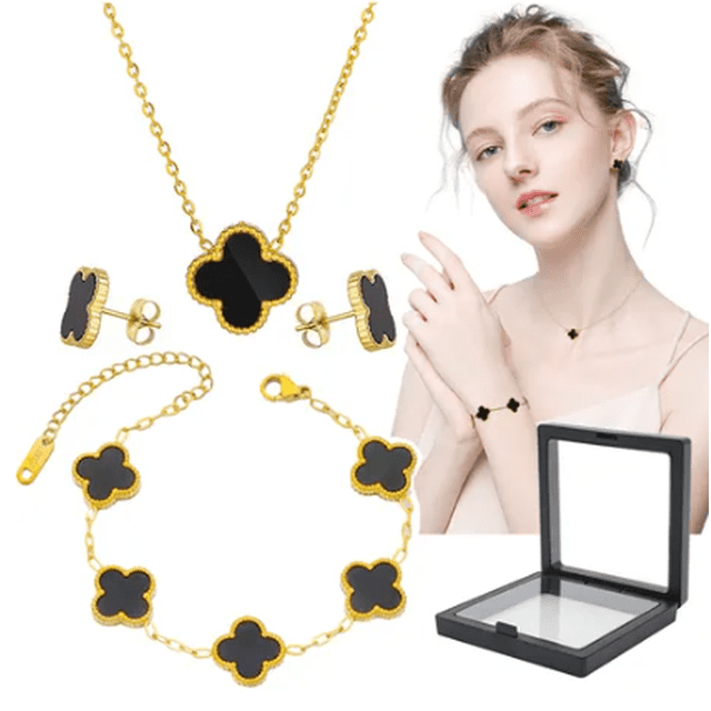 4pzs Xtellar Collar Y Pulsera Y Aretes Trébol Regalos Para Mujer Color Negro