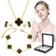 thumbnail image 1 of 4pzs Xtellar Collar Y Pulsera Y Aretes Trébol Regalos Para Mujer Color Negro, 1 of 3