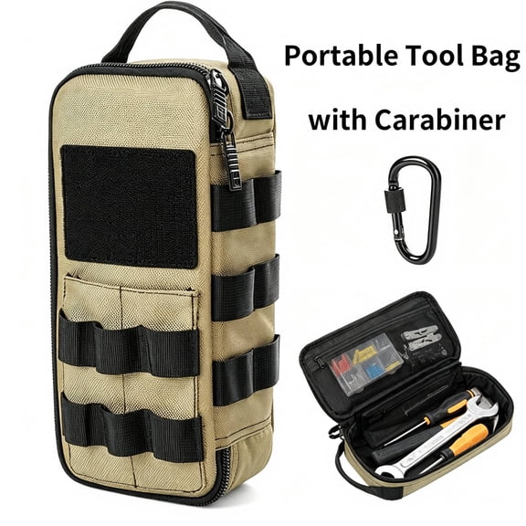 Tyasoleil Heavy Duty Small Tool Bag with Carabiner, Tactical Tool Pouch with Zipper & Carry Handle, Portable Organizer Storage Bag for Everyday Carry