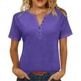 thumbnail image 1 of Women's 2026 Spring Summer Tops Essential V Neck Tees Button Pullover Raglan Sleeve Outfits Casual Short Sleeve Shirts Loose Comfort Clothing Versatile Basic Clothes, 1 of 8