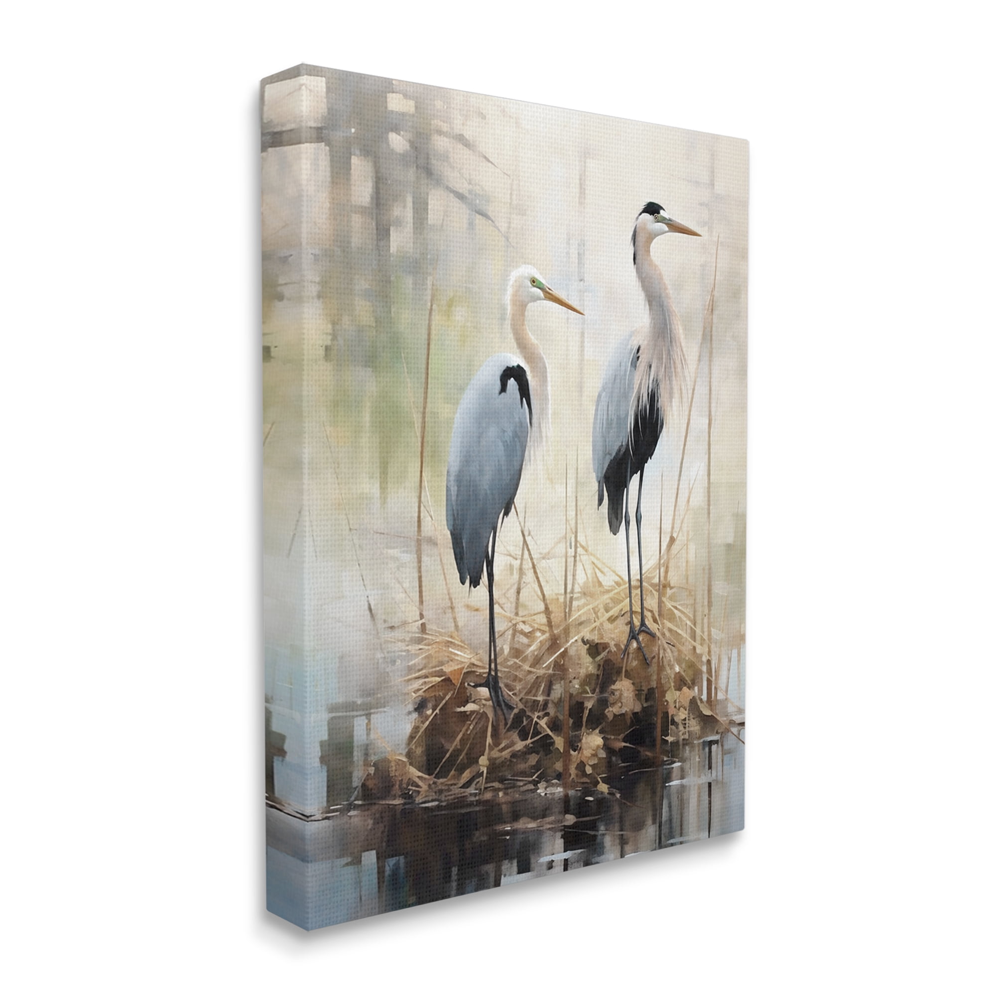Stupell Industries Cranes in Pond Nature Animals & Insects Painting Gallery Wrapped Canvas Art Print Wall Art, 24 x 30