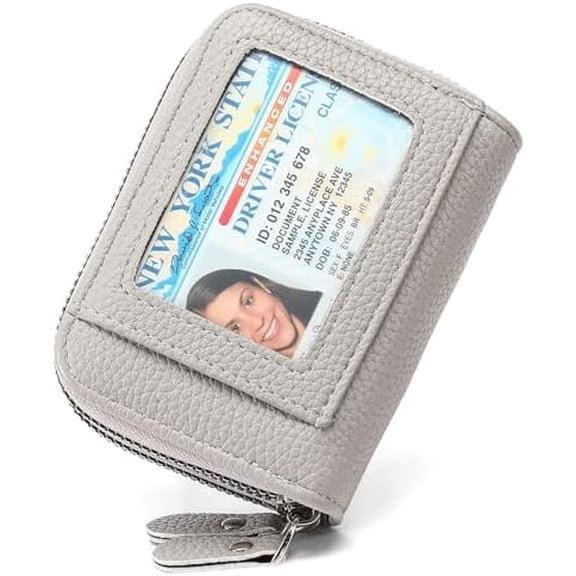 Credit Card Holder Wallet RFID Blocking Leather Small Wallet for Women Double Zipper Wallet with ID Window