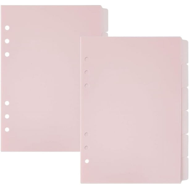 12 hojas de separadores de índice A5 de 8,27 x 6,1 pulgadas, color rosa, con pestañas, 6 anillas, separadores verticales de plástico, separadores de índice esmerilados