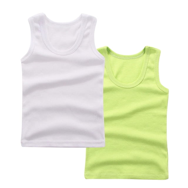StSilkitty 2 Pack Tank Tops for Boys Girls Cotton Solid Color Sleeveless Round Neck Blouses Soft Breathable Top