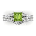 thumbnail image 2 of Clara Pucci 18K White Gold Princess Cut 1Ct Natural Peridot Engagement Ring + Matching Band - Luxury Box Included, 2 of 7