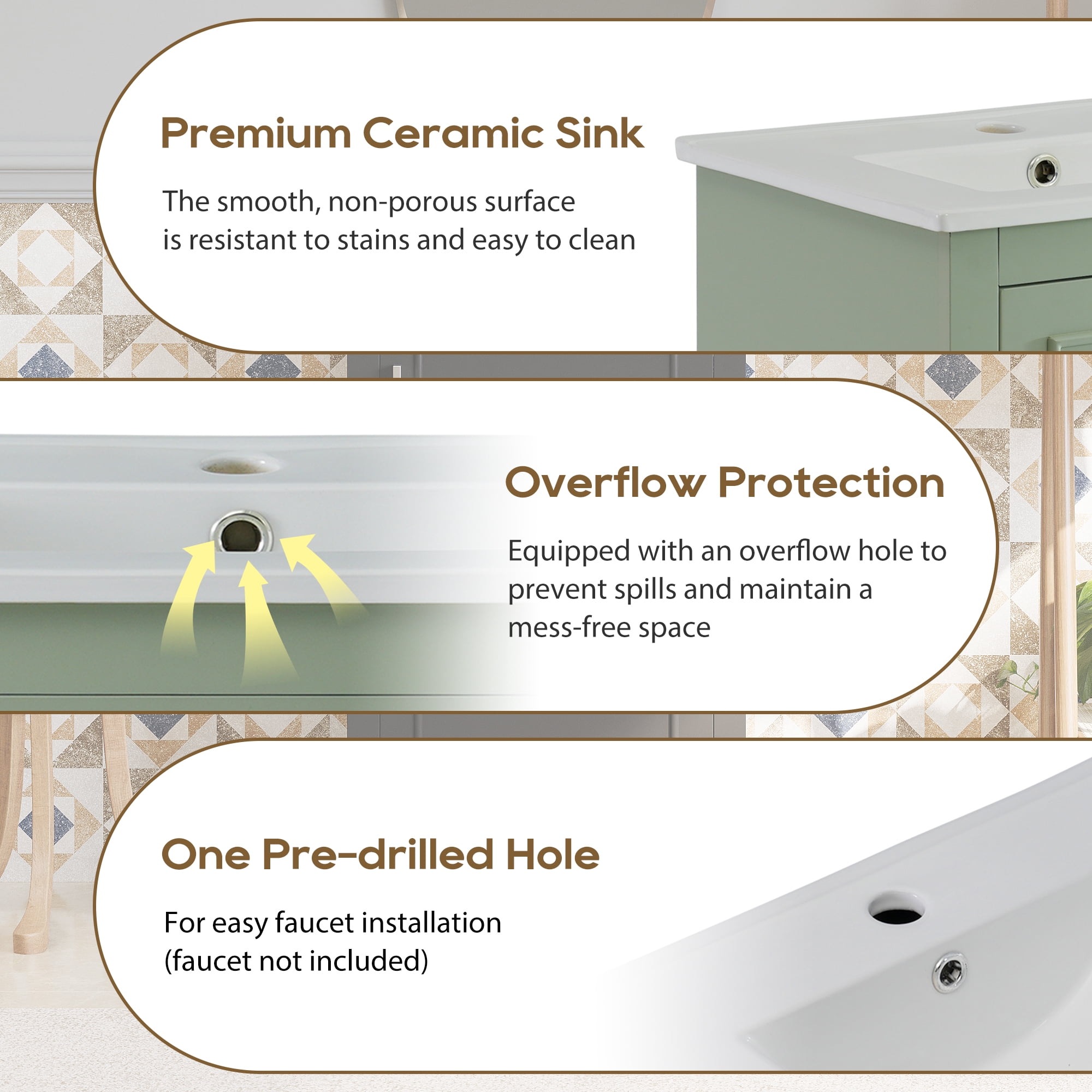 MAYEERTY 20" Modern Small Bathroom Vanity Cabinet - With Ceramic Basin, Efficient for Small Bathrooms