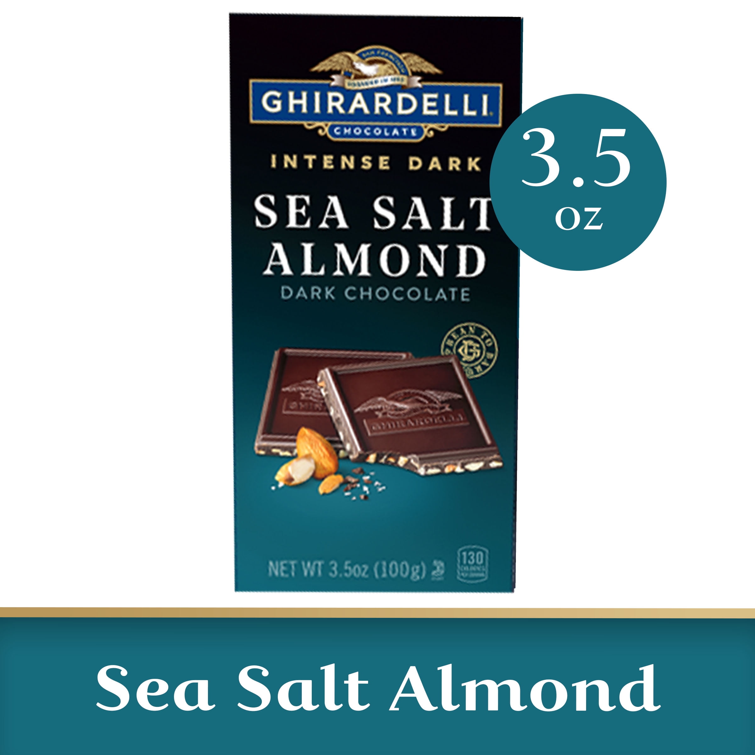 GHIRARDELLI Intense Dark Chocolate Bar, Sea Salt Almond, 3.5 Oz Bar