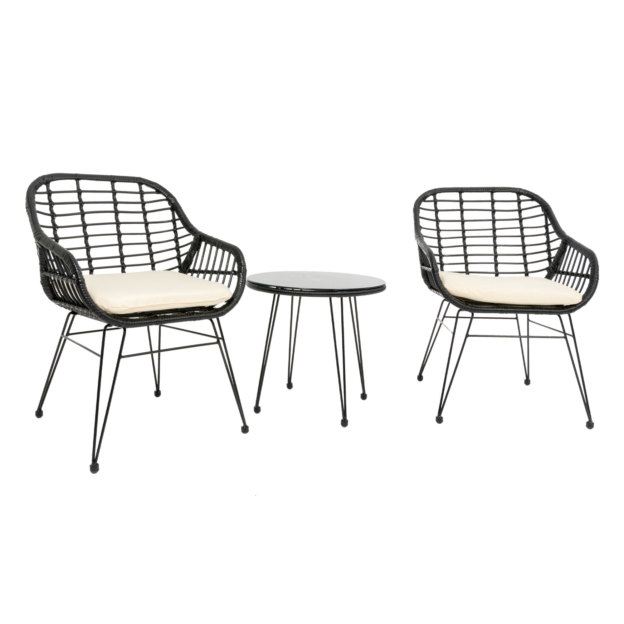 3 Pieces Patio Bistro Set Outdoor Wicker Furniture with Round Table 2