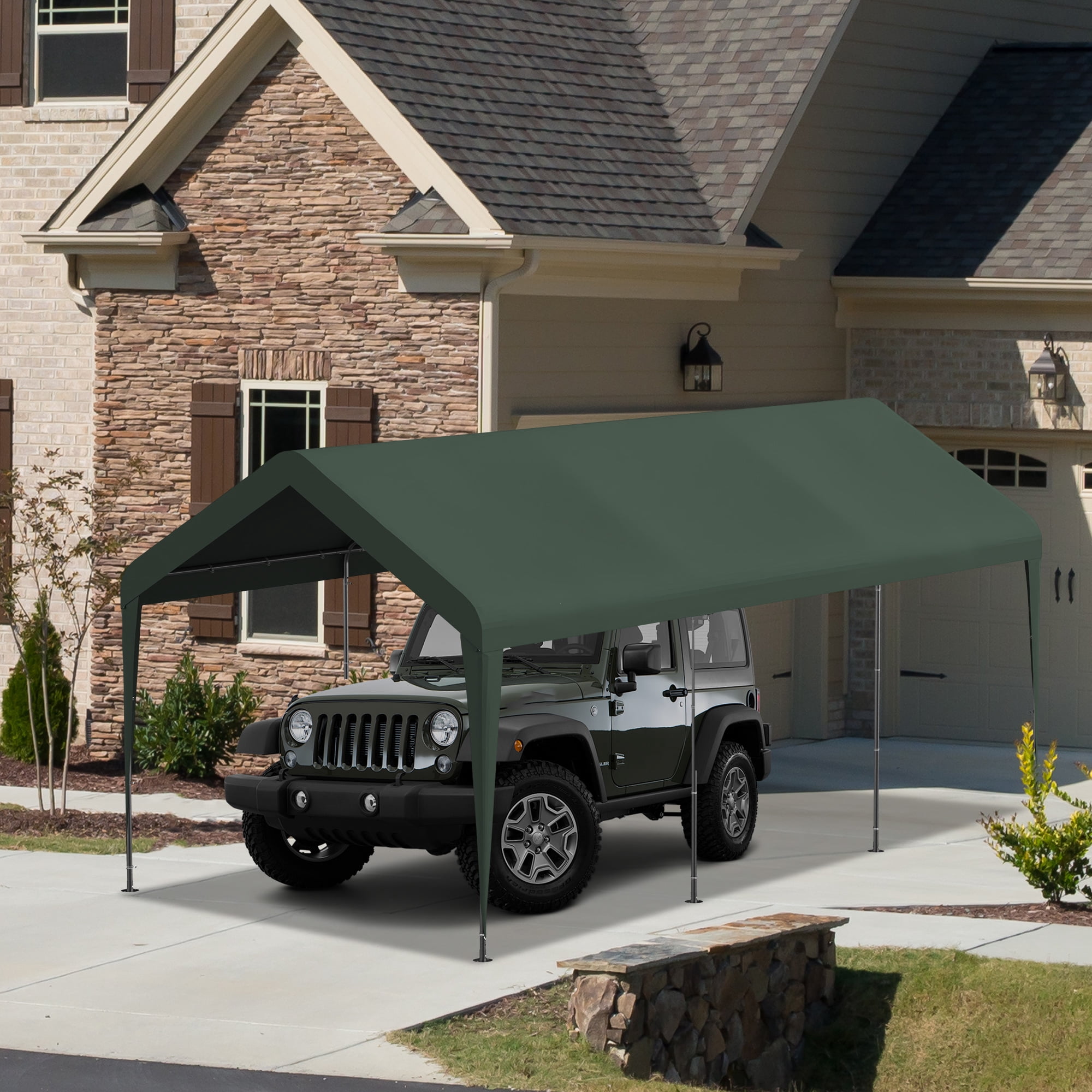Outdoor Carport 10' x 20' Portable Garage Car Shelter Shade with Removable Sidewalls & Doors, Carport Canopy with Powder-Coated Steel Frame for Outdoor Party, Birthday