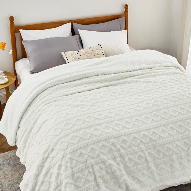 Manta Bedsure Sherpa, tamaño queen, suave y acogedora, color crema