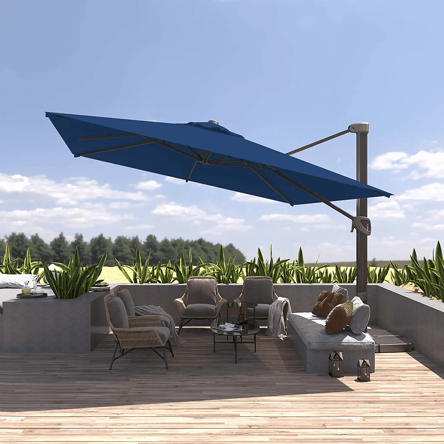 BLUU REDWOOD 11 FT 2 Tier Patio Umbrella Offset Cantilever Outdoor Umbrella Aluminum Market