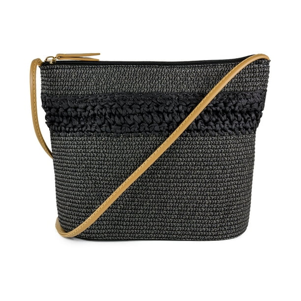 Magid MAGID WOMEN'S SOLID BLACK PAPER STRAW CROSSBODY HANDBAG WITH